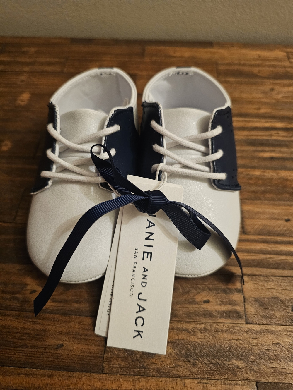 Janie and Jack White and Navy Bow Baby Walker Shoes